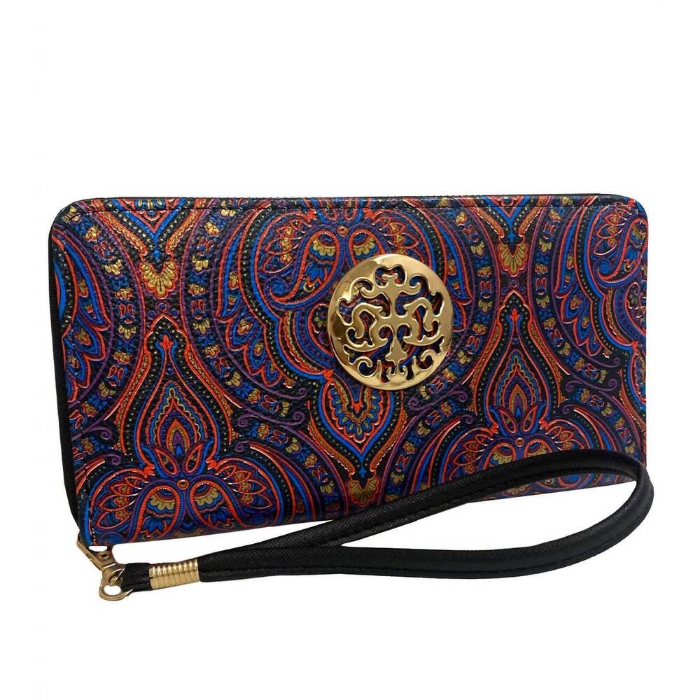 NEW REBECCA & RIFKA women's paisley print wristlet wallet